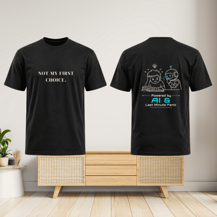 Powered By AI & Last Minute Panic Graphic T-Shirt – Premium cotton
